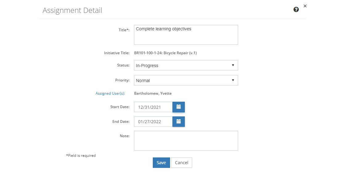 Assignment Detail Screen