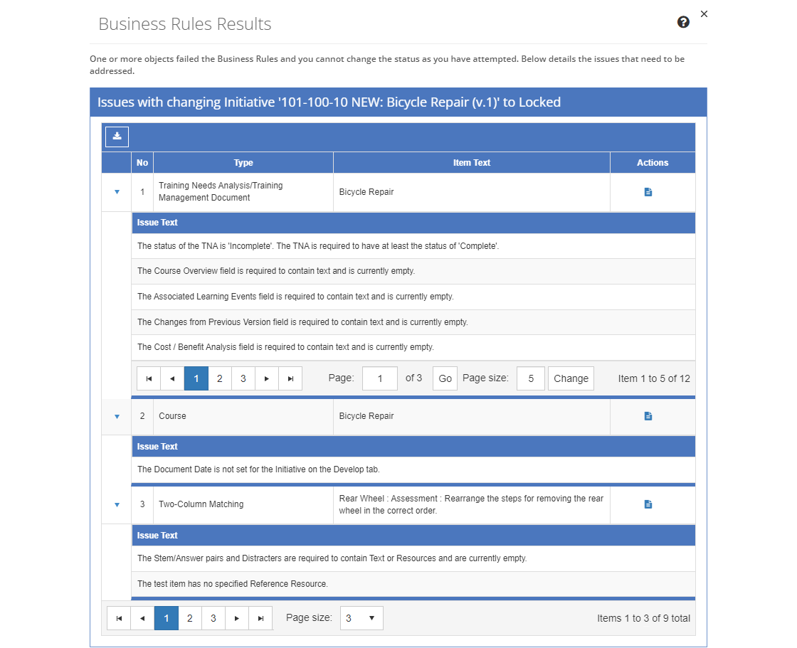 Business Rules Results Screen