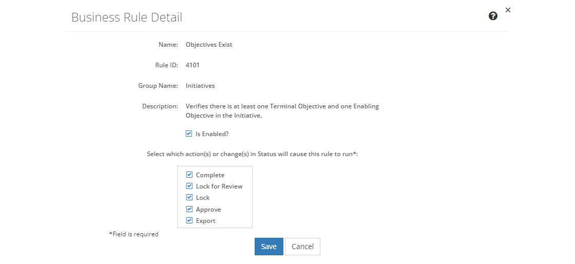 Business Rule Detail Screen