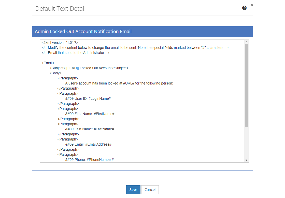 Default Text Detail Screen