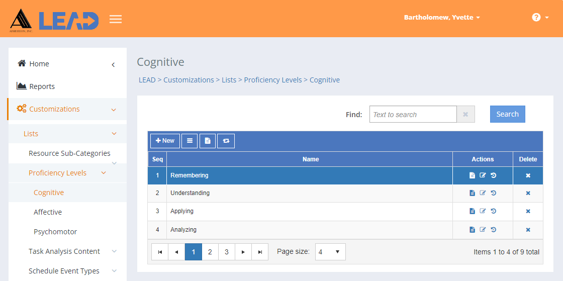 Proficiency Levels - Cognitive Example