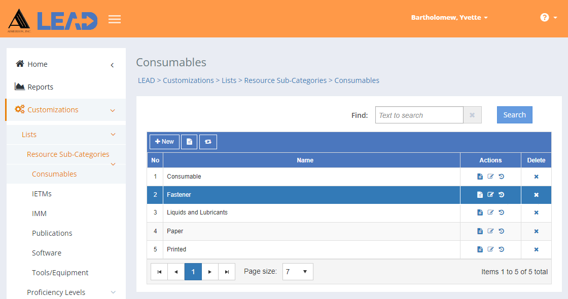 Resource Sub-Categories - Consumables Example