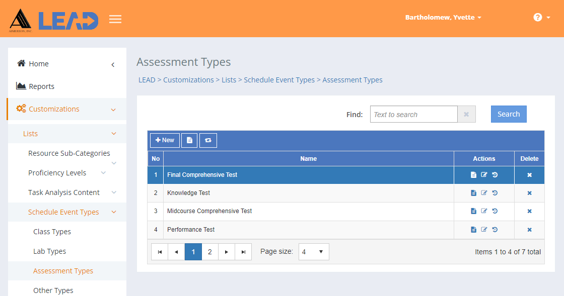 Schedule Event Types - Assessment Types Example