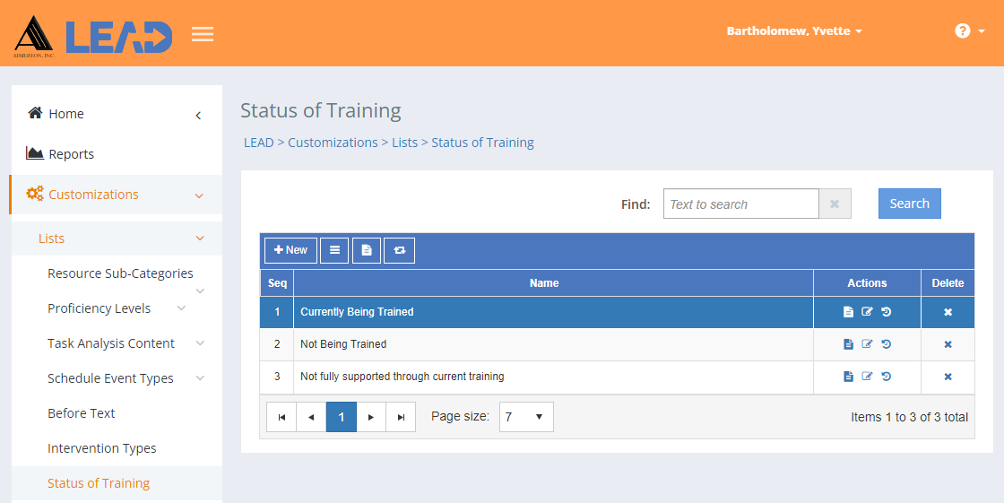 Status of Training