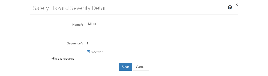 Task Analysis Content - Safety Hazard Severity Detail Screen Example