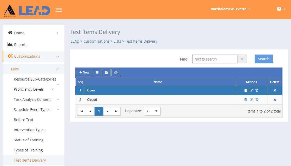 Test Items Delivery