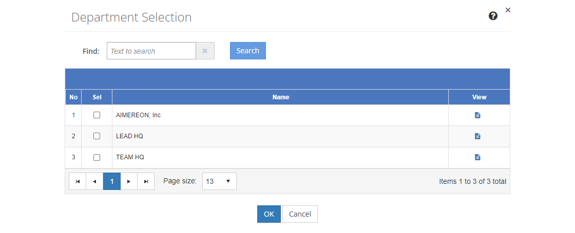 Initiative Search - Department Selection