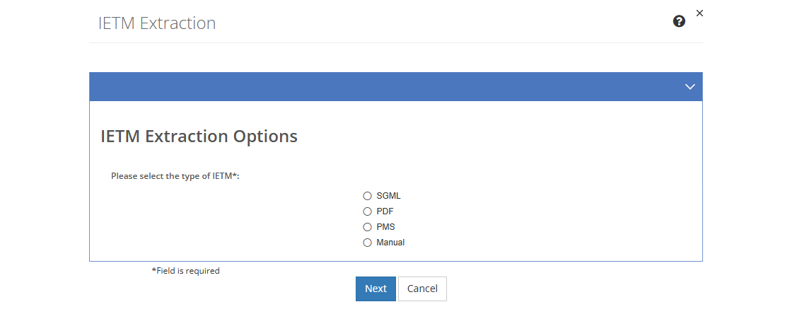 IETM Extraction Options Screen