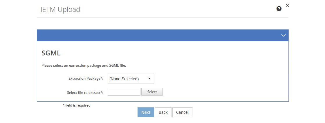 IETM Upload - SGML Screen