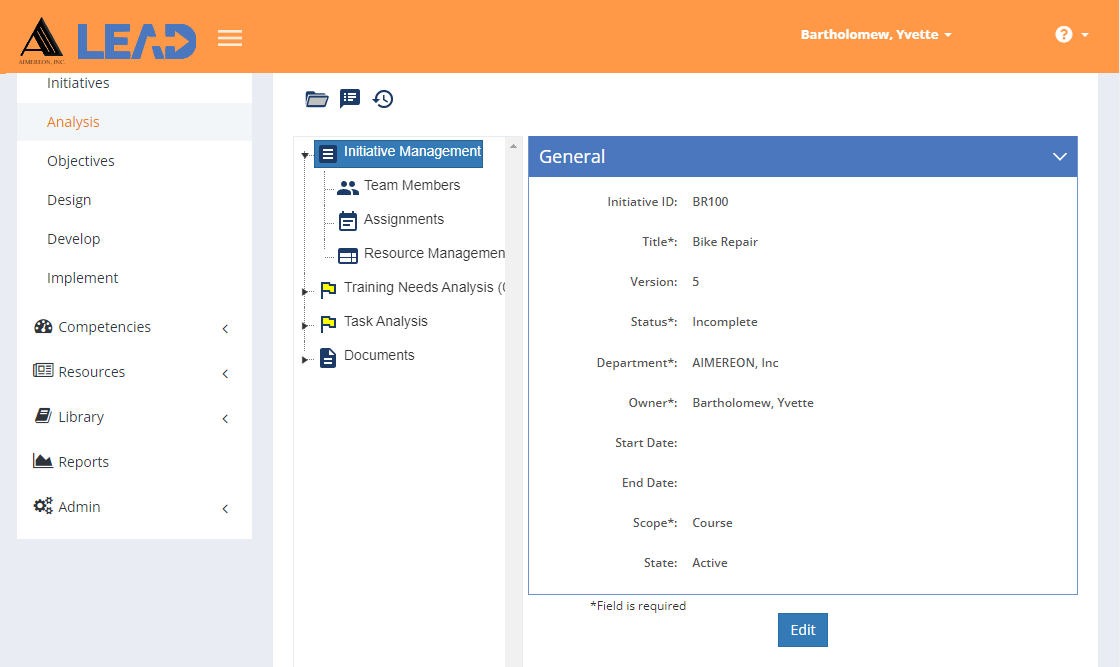 Analysis/Design > Initiative Management
