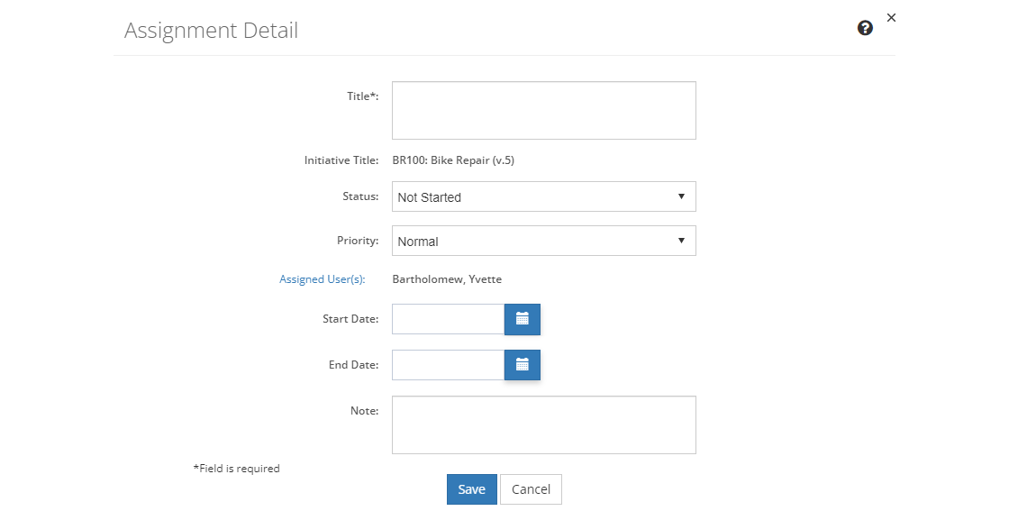 Initiative Management > Assignment Detail Screen
