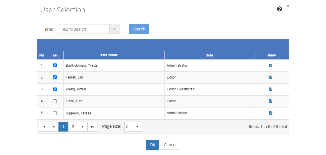 Initiative Management > Team Members > User Selection Screen