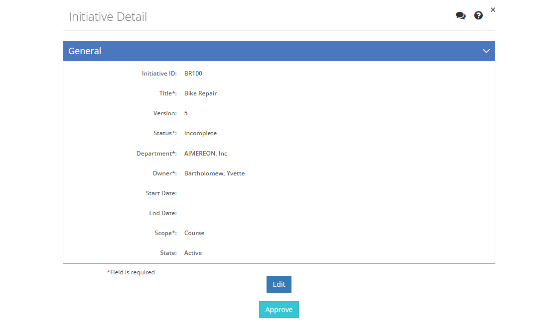 Initiatives - Viewing the Initiative Detail Screen