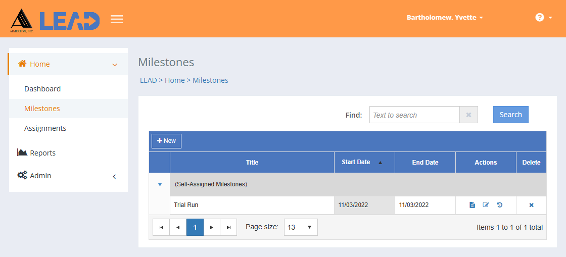 LEAD Administrator - Milestones LEAD Administrator - Milestones