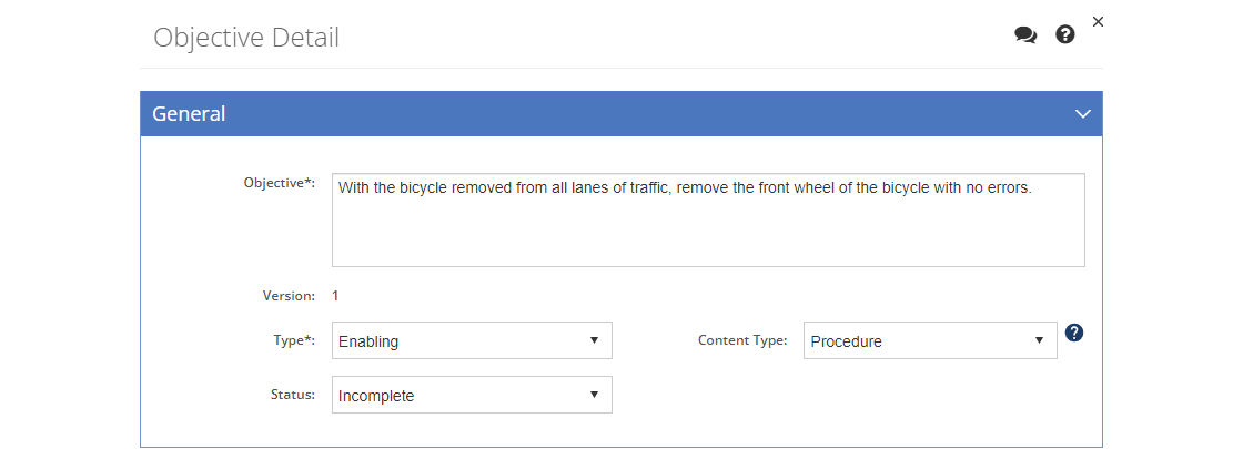 Objectives > Enabling Objective Detail Screen - General Tab