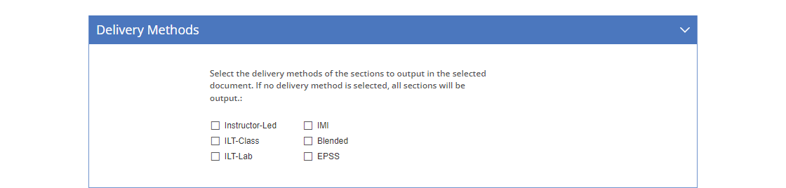 Table of Contents Item, IG, PG, Storyboard, and Package Output Options - Delivery Methods Tab