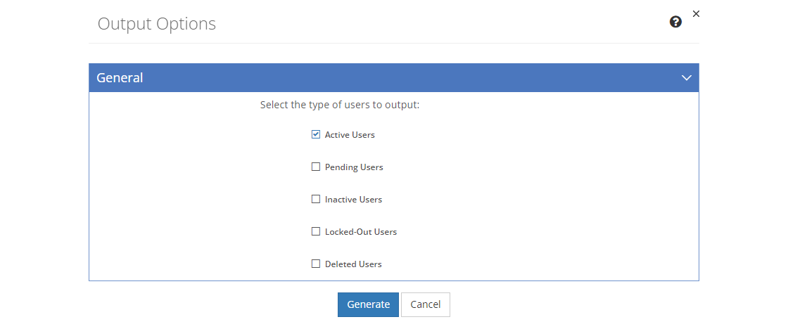 User Listing - Output Options