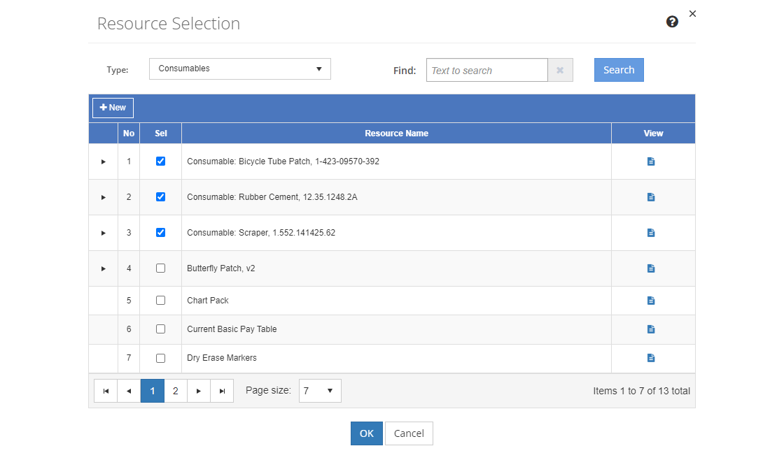 Resource Selection Screen for the TNA, TMD, and Skills