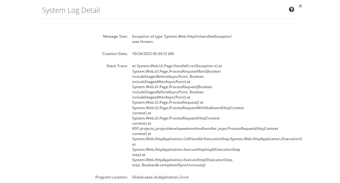 System Log Detail Screen
