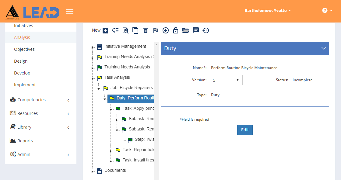 Task Analysis > Duty