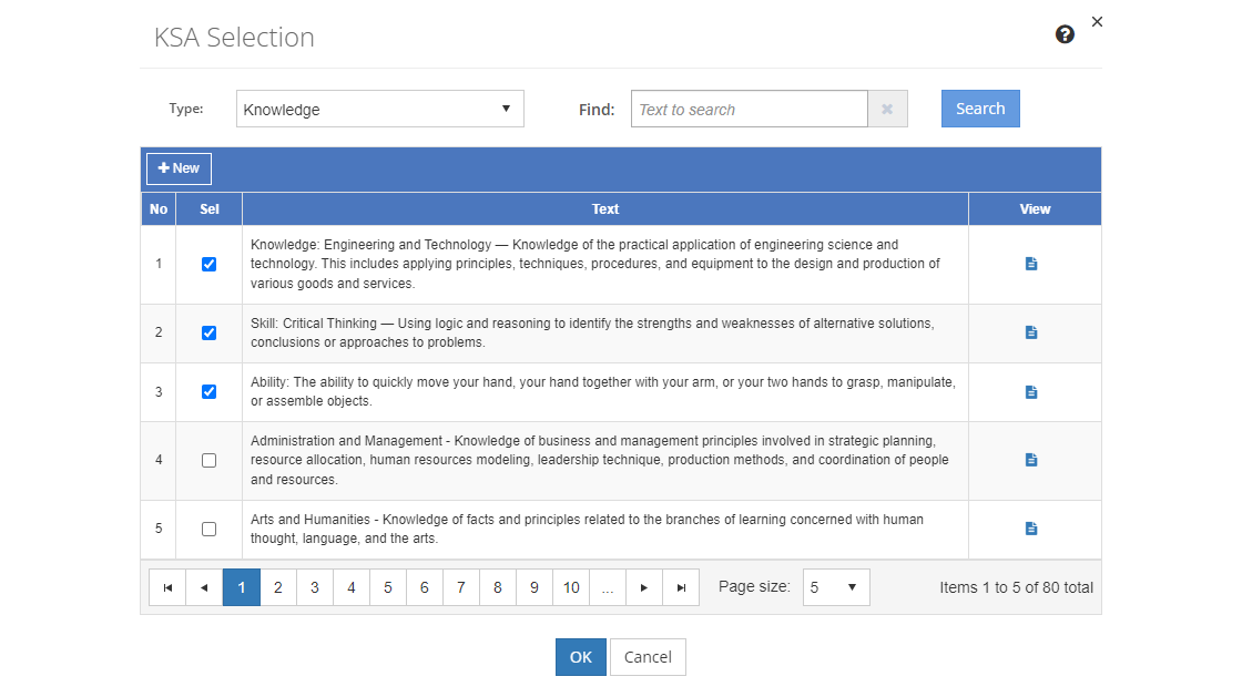 Task Analysis > KSA Selection Screen