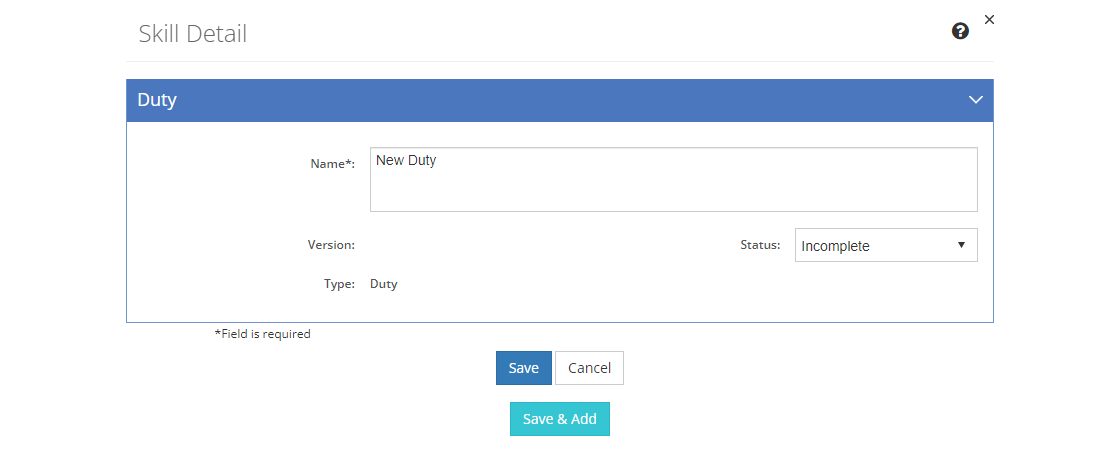 Task Analysis > Skill Detail Screen - New Duty