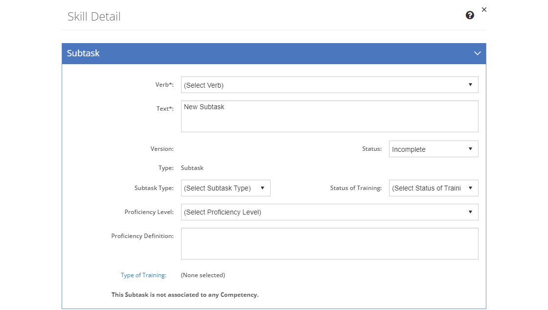 Task Analysis > Skill Detail Screen - New Subtask 