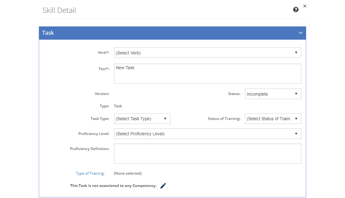 Task Analysis > Skill Detail Screen - New Task