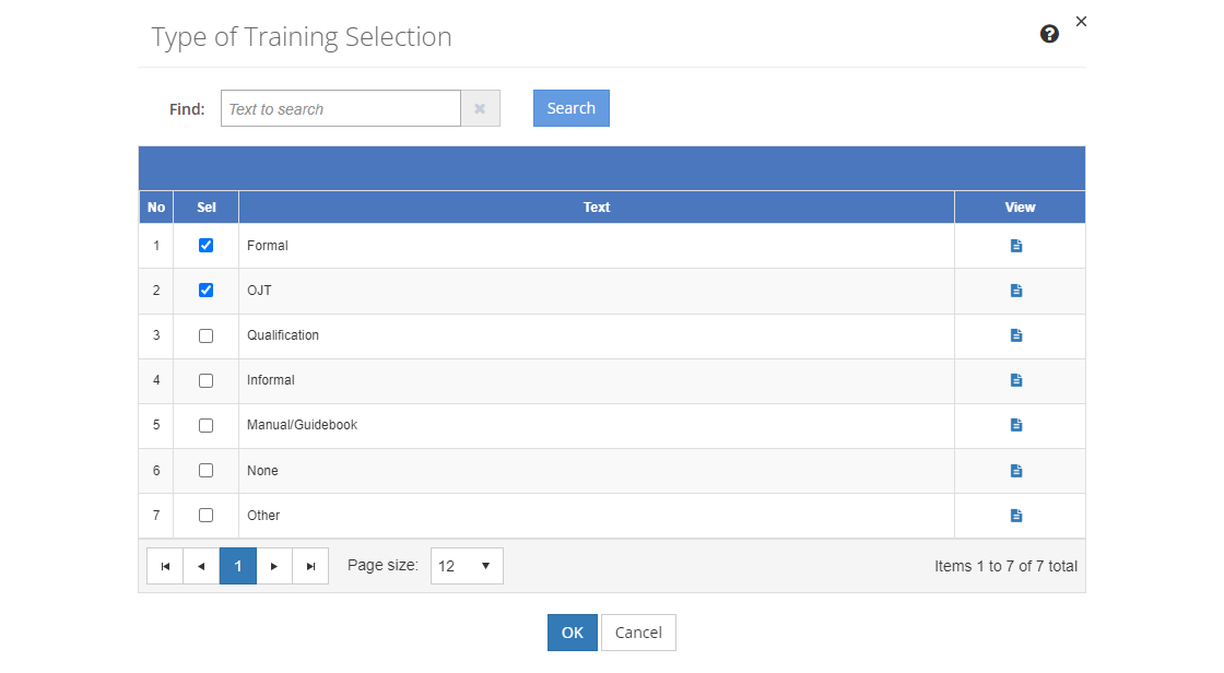 Task Analysis - Type of Training Selection Screen