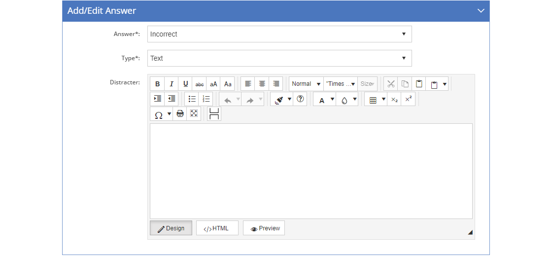 Test Items - Multiple Choice Question - Add/Edit Answer Tab