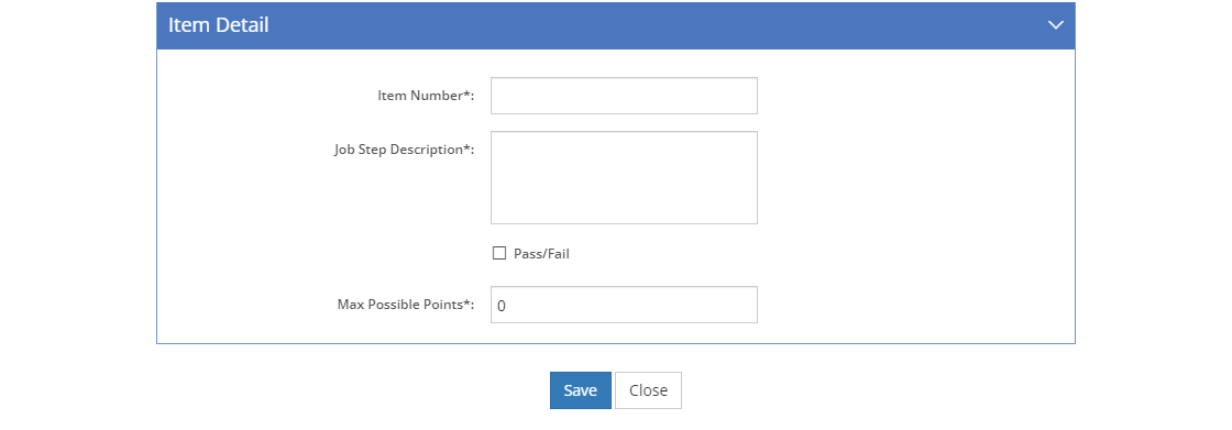 Performance Job Sheet - Rubric - Item Detail Screen
