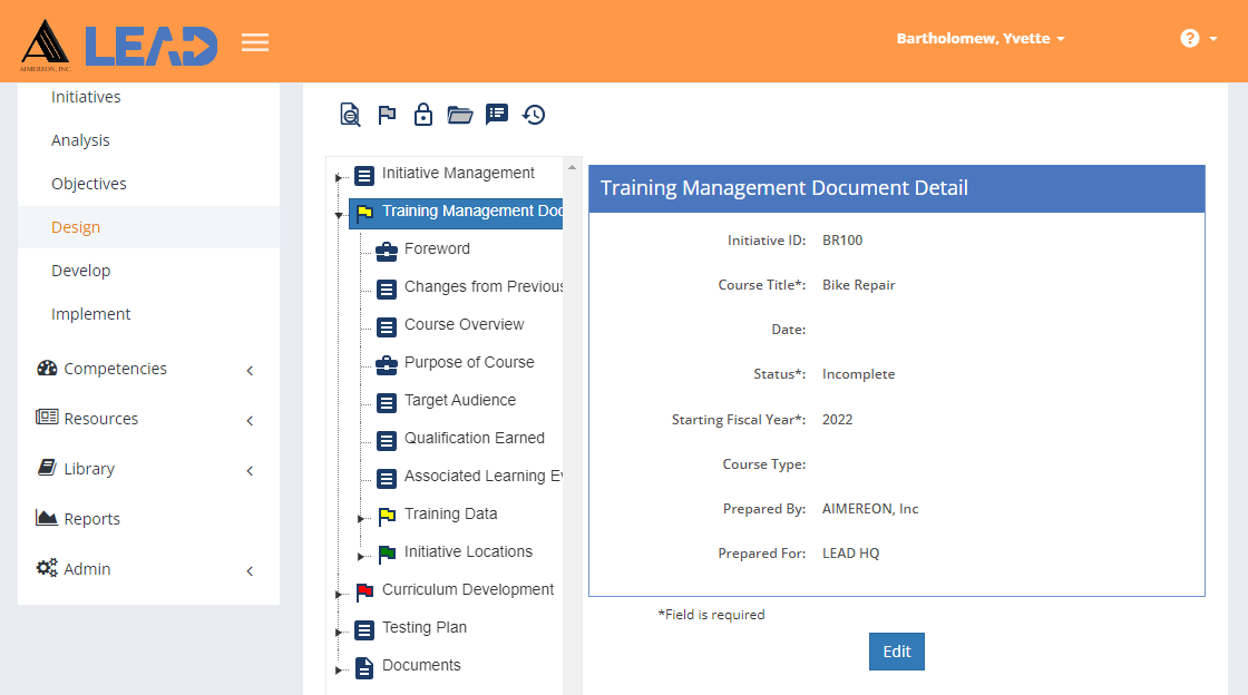 Design > Training Management Document