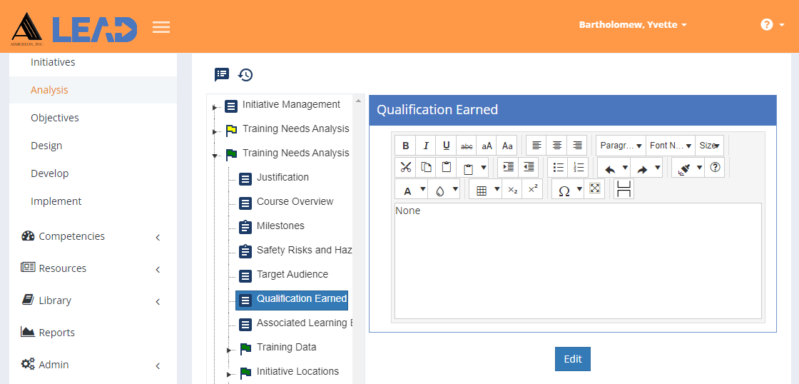 TNA/TMD > Qualification Earned