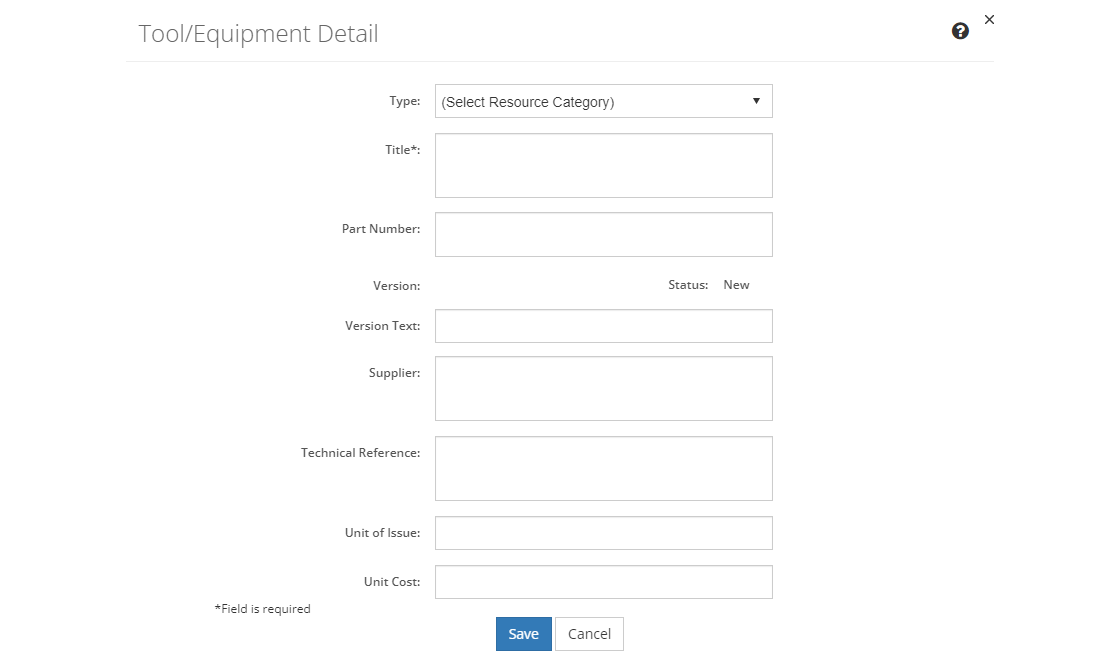 Tool/Equipment Detail Screen