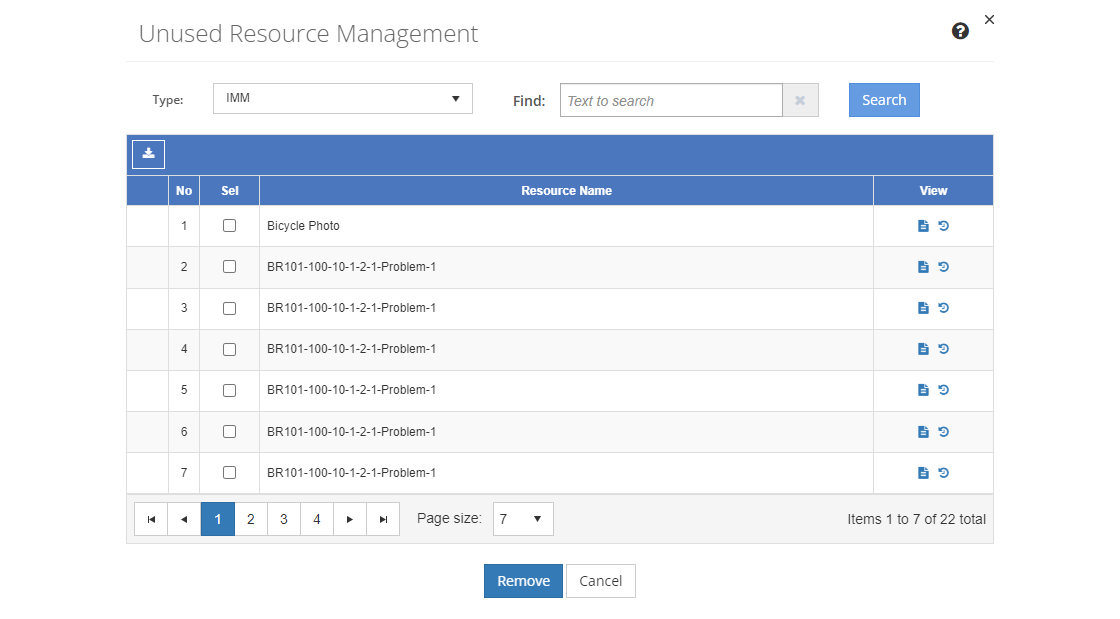 Unused Resource Management Screen